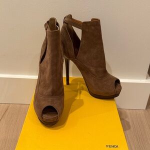 Fendi Brown Suede Open-Toe Heels